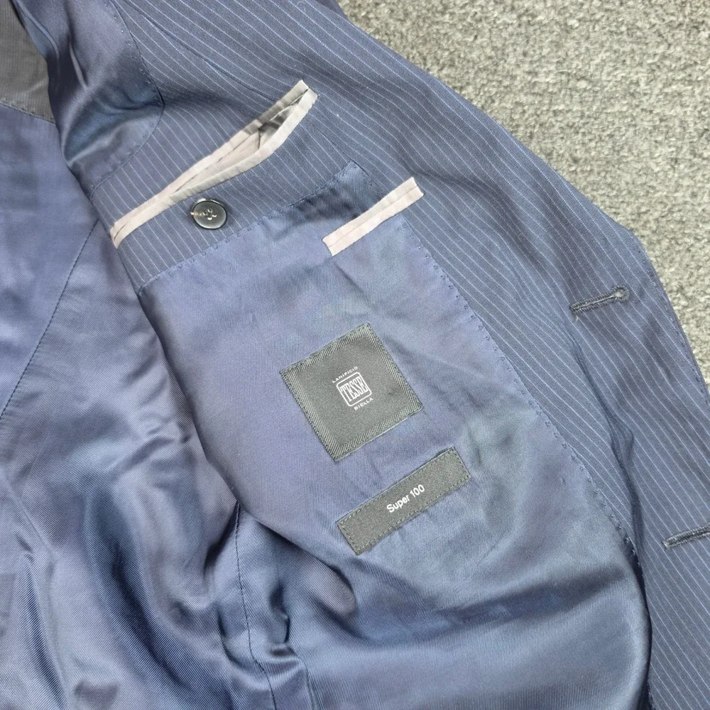 Hugo Boss Blazer Navy Blue Mens 40R Pinstripe Linificio Tesse Biella Wool Jacket